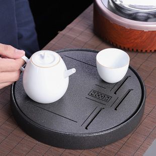 日式家用小号茶盘全陶瓷功夫茶具茶道储水式干泡小茶台圆形创意